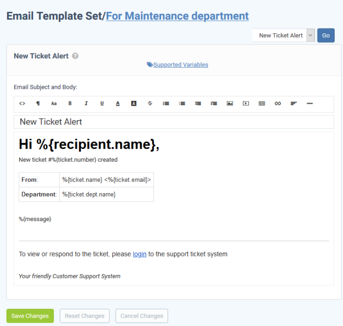ticket assignment email template